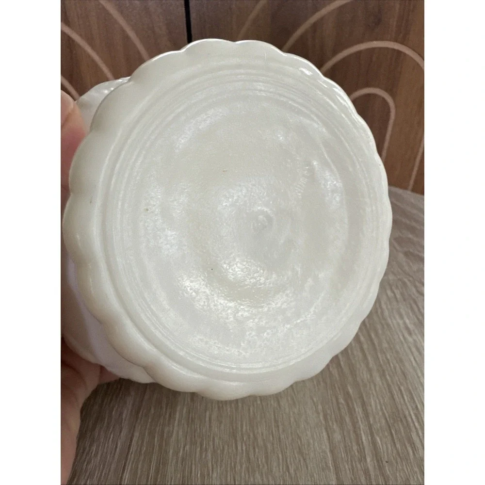 Vintage Milk Glass Ivy Rose Floral Pedestal Bowl Planter Vase 4.5